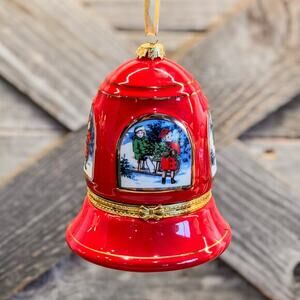 Vintage Mr. Christmas Red Bell Musical Trinket Box and Ornament-4”H